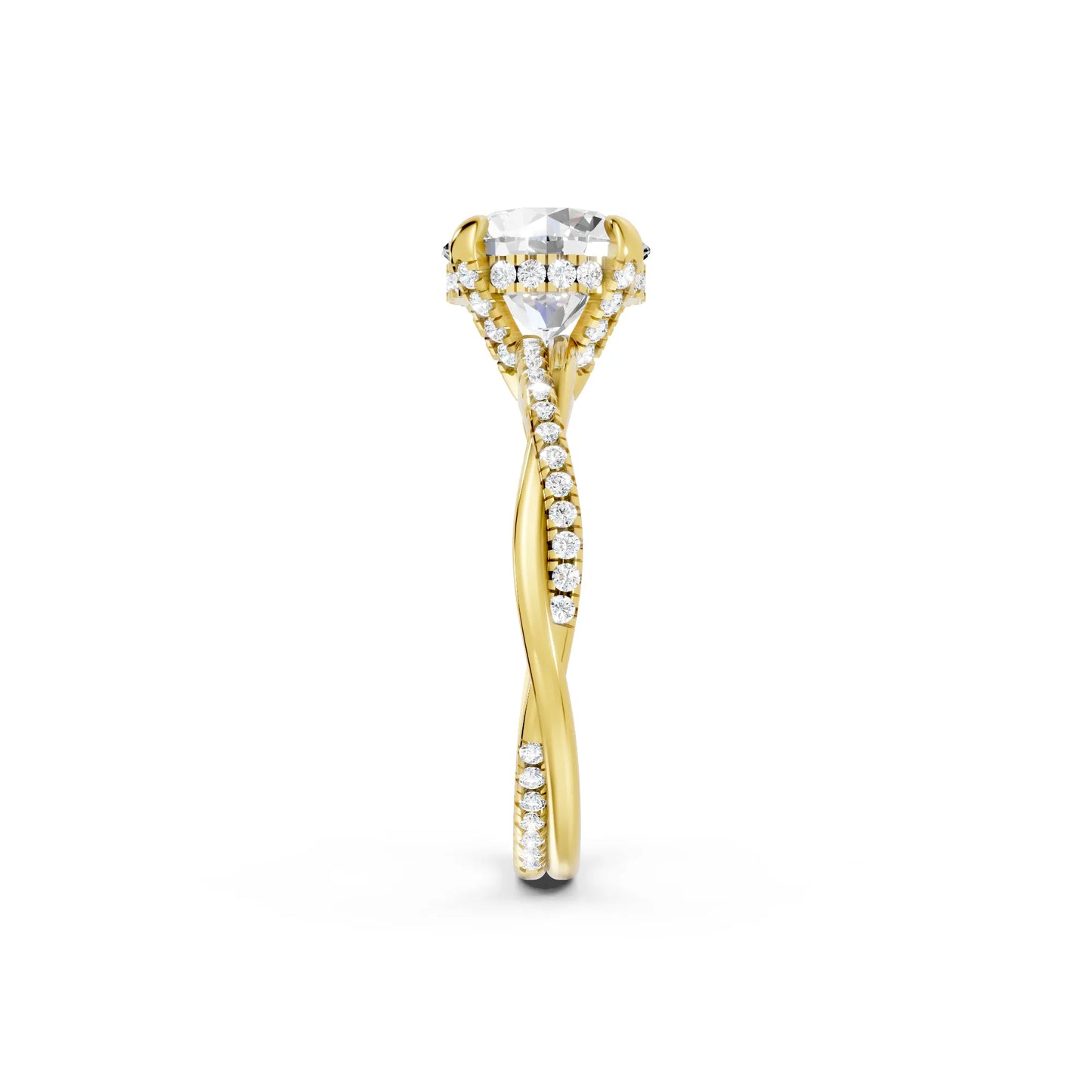 14K Gold Round Cut Diamond Twisted Vine Hidden Halo Engagement Ring