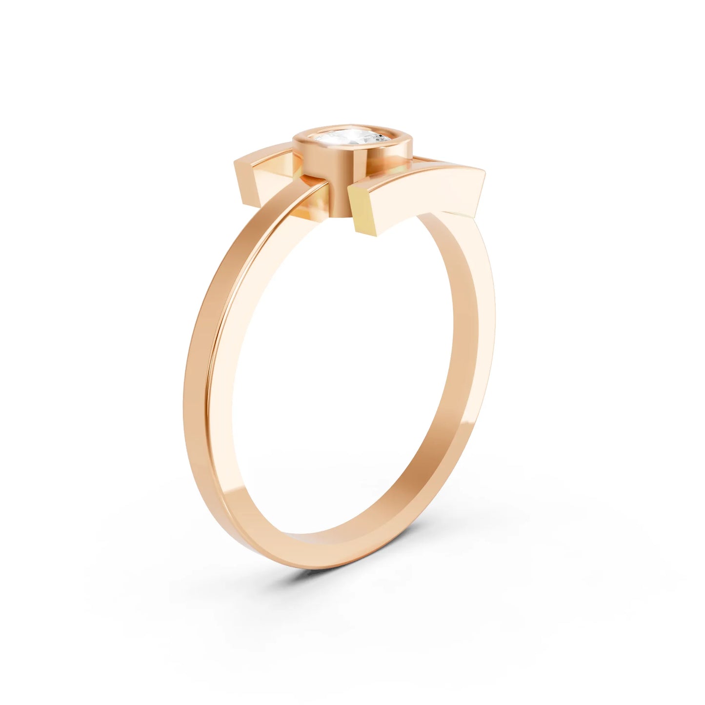14K Gold Cushion Cut Diamond Modern Bezel Engagement Ring