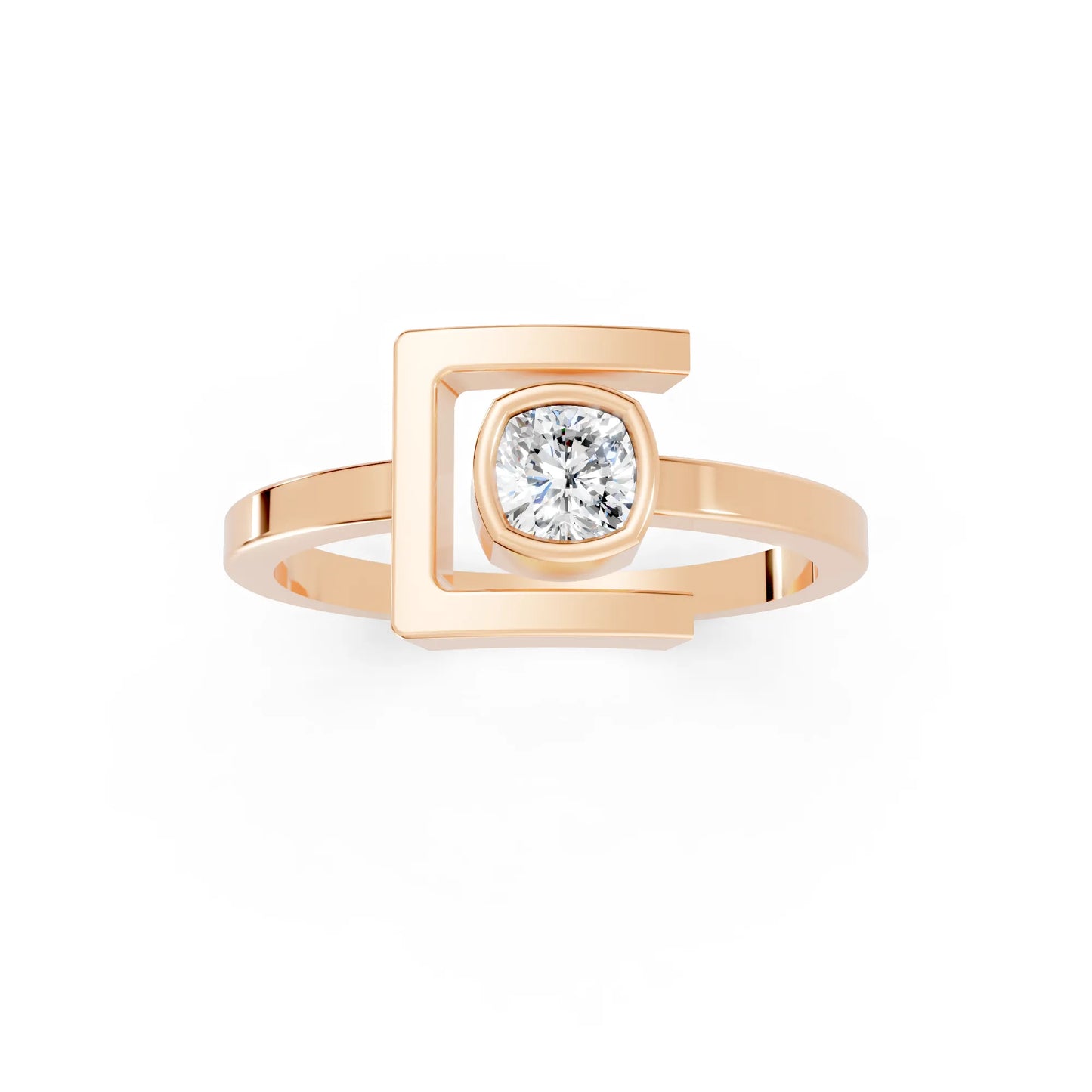 14K Gold Cushion Cut Diamond Modern Bezel Engagement Ring