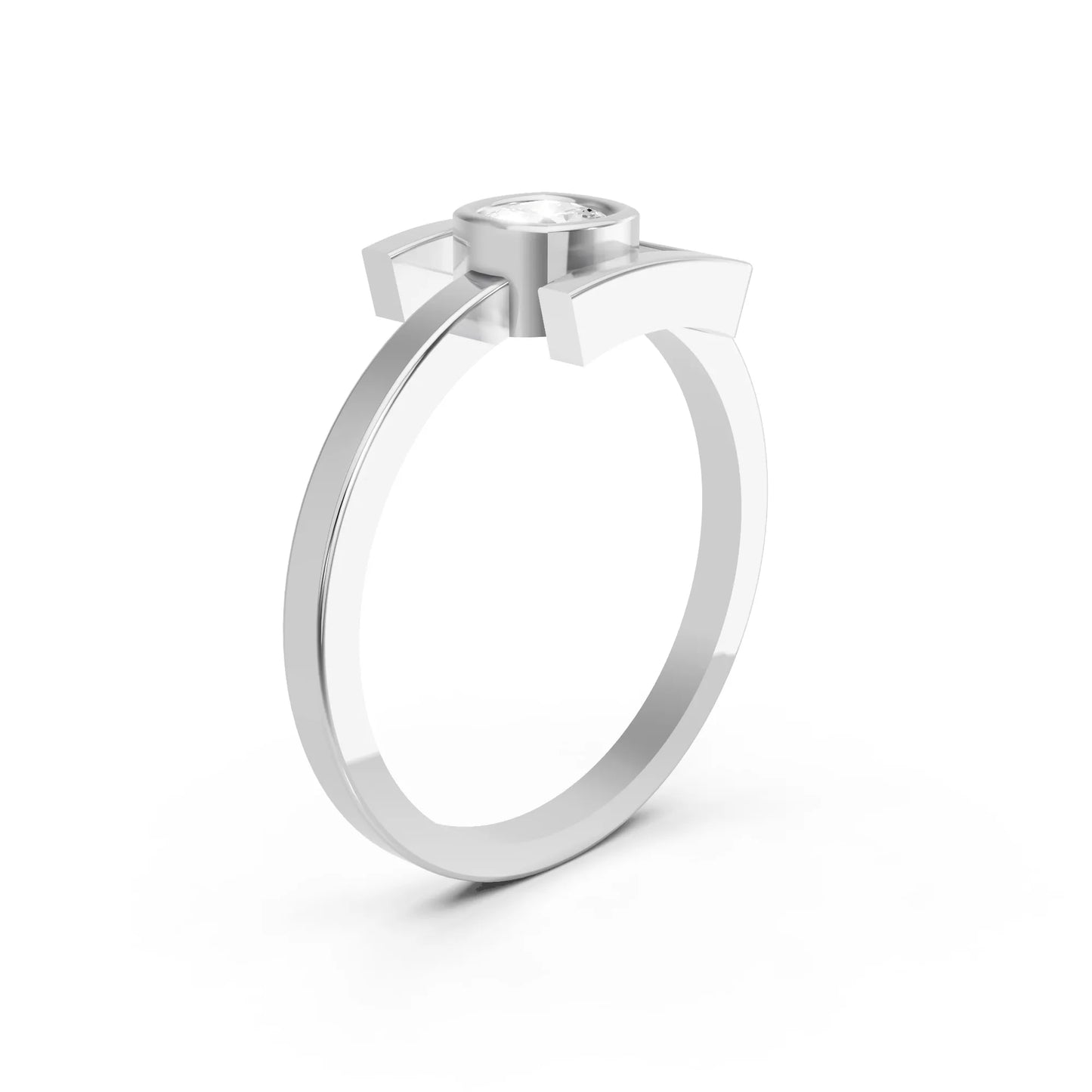 14K Gold Cushion Cut Diamond Modern Bezel Engagement Ring