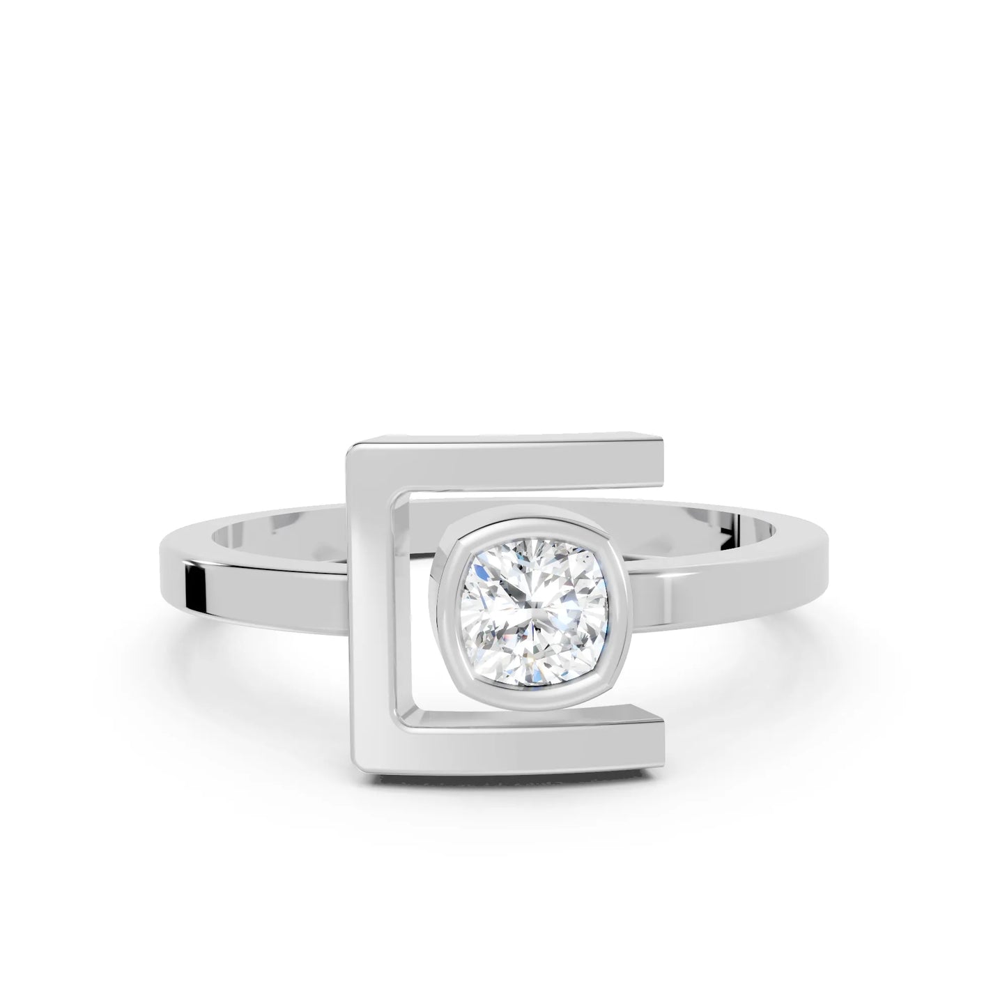 14K Gold Cushion Cut Diamond Modern Bezel Engagement Ring