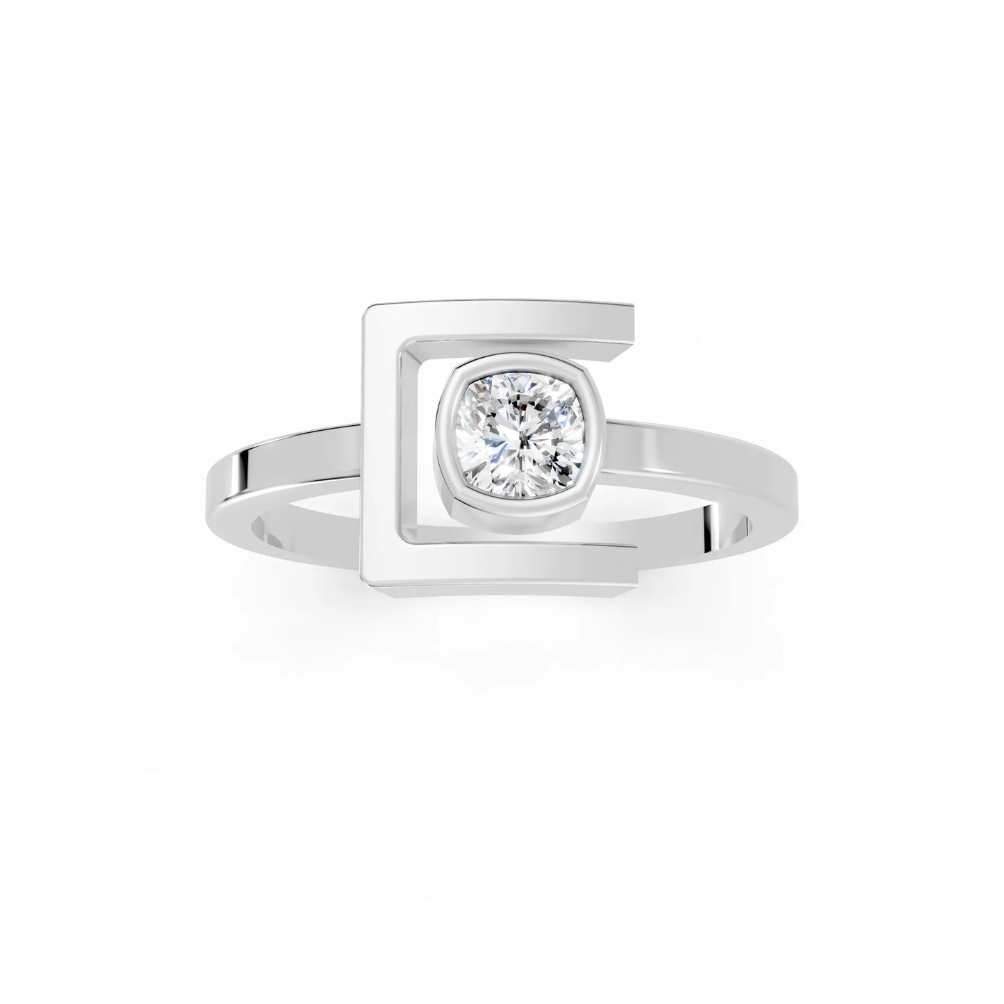 14K Gold Cushion Cut Diamond Modern Bezel Engagement Ring