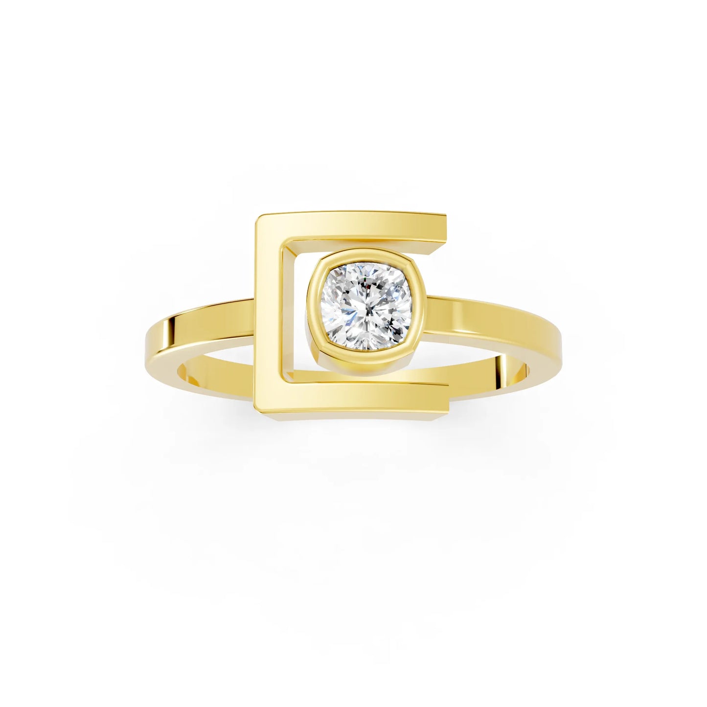 14K Gold Cushion Cut Diamond Modern Bezel Engagement Ring