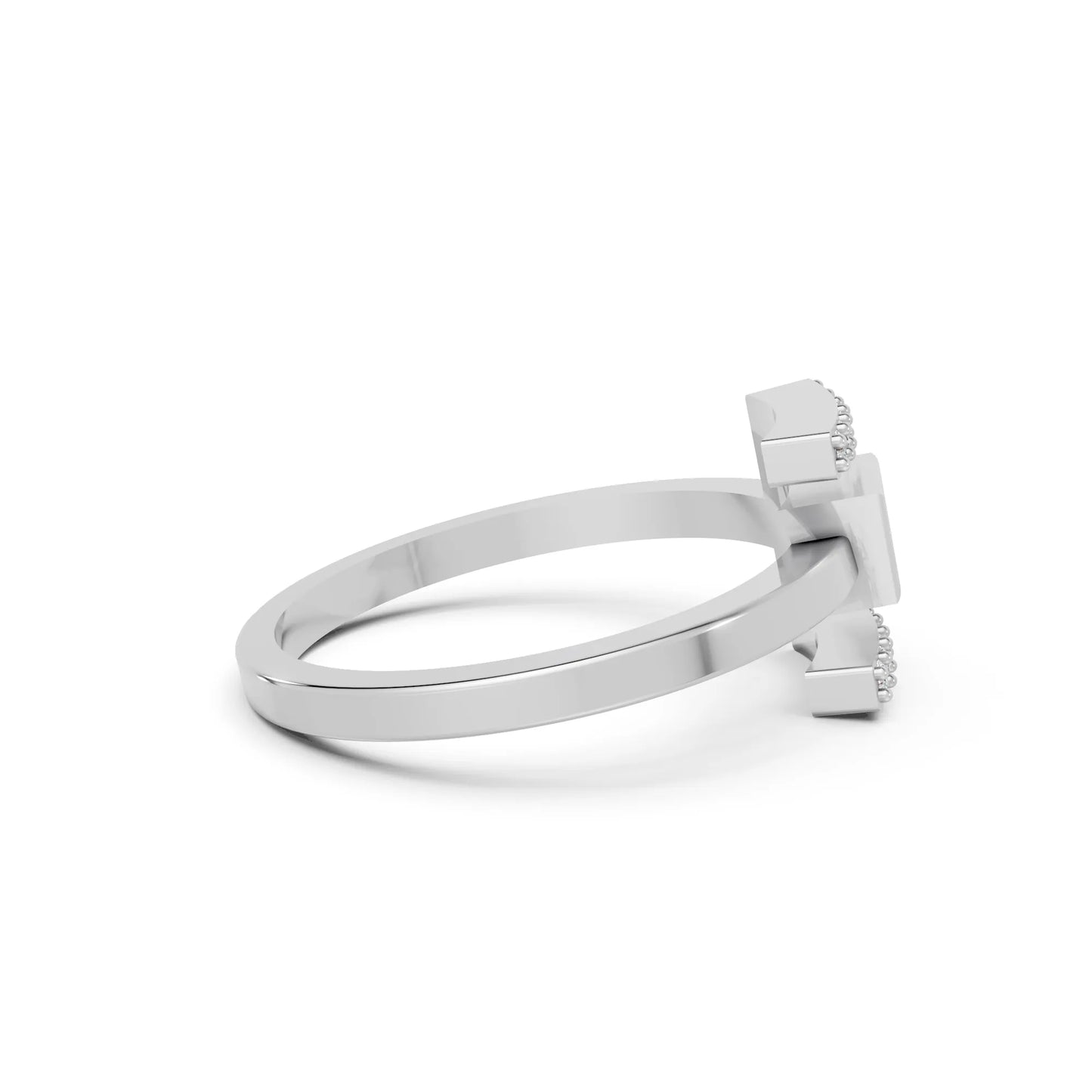14K Gold Triangle Cut Diamond Modern Bezel Engagement Ring with Accents