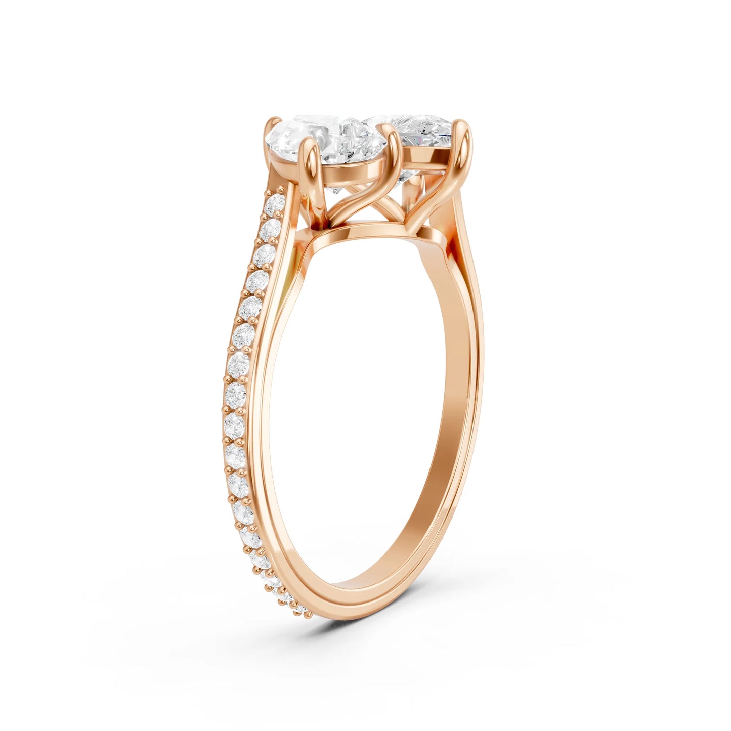 14K Gold Pear Cut Diamond Toi et Moi Kissing Engagement Ring with Side Accents