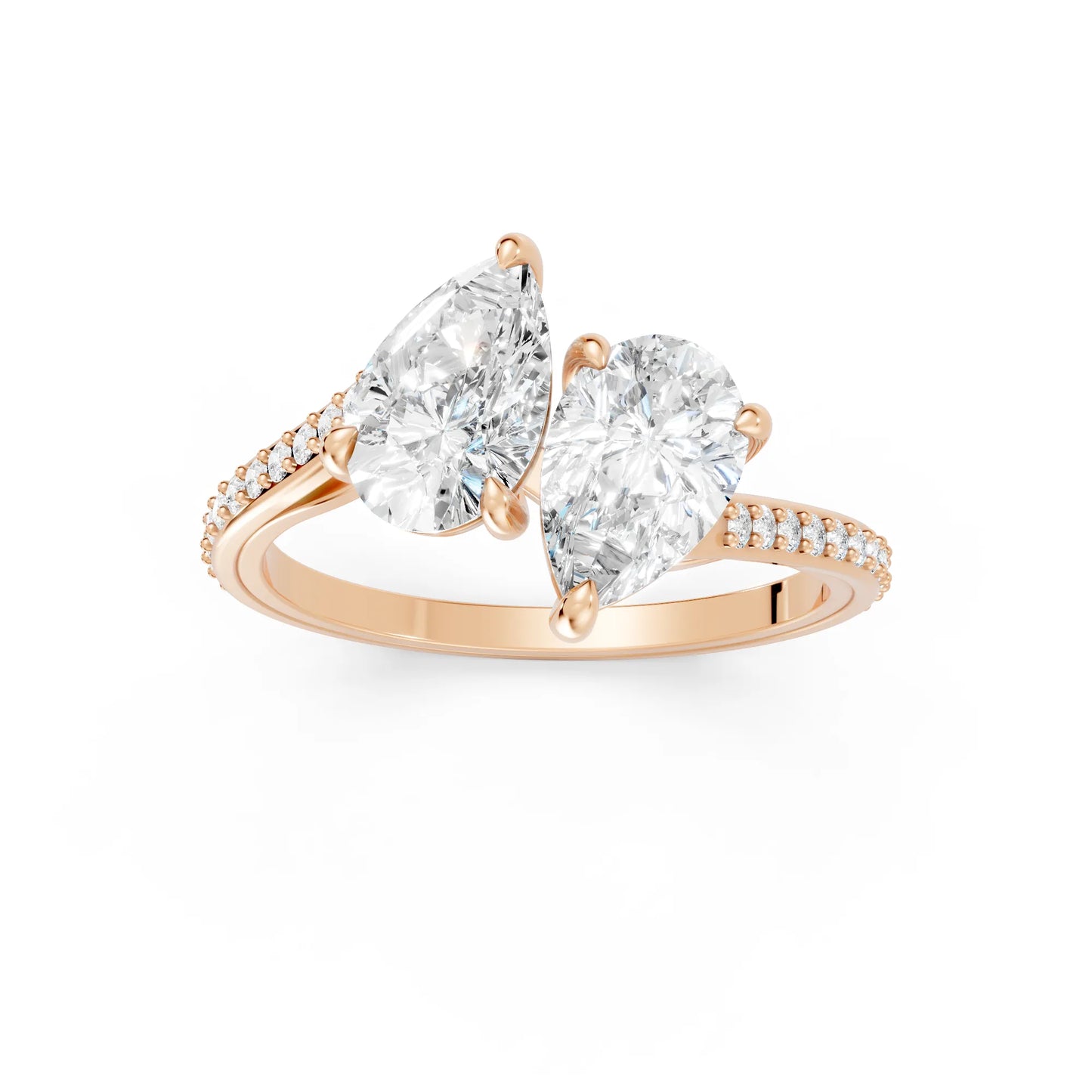 14K Gold Pear Cut Diamond Toi et Moi Kissing Engagement Ring with Side Accents
