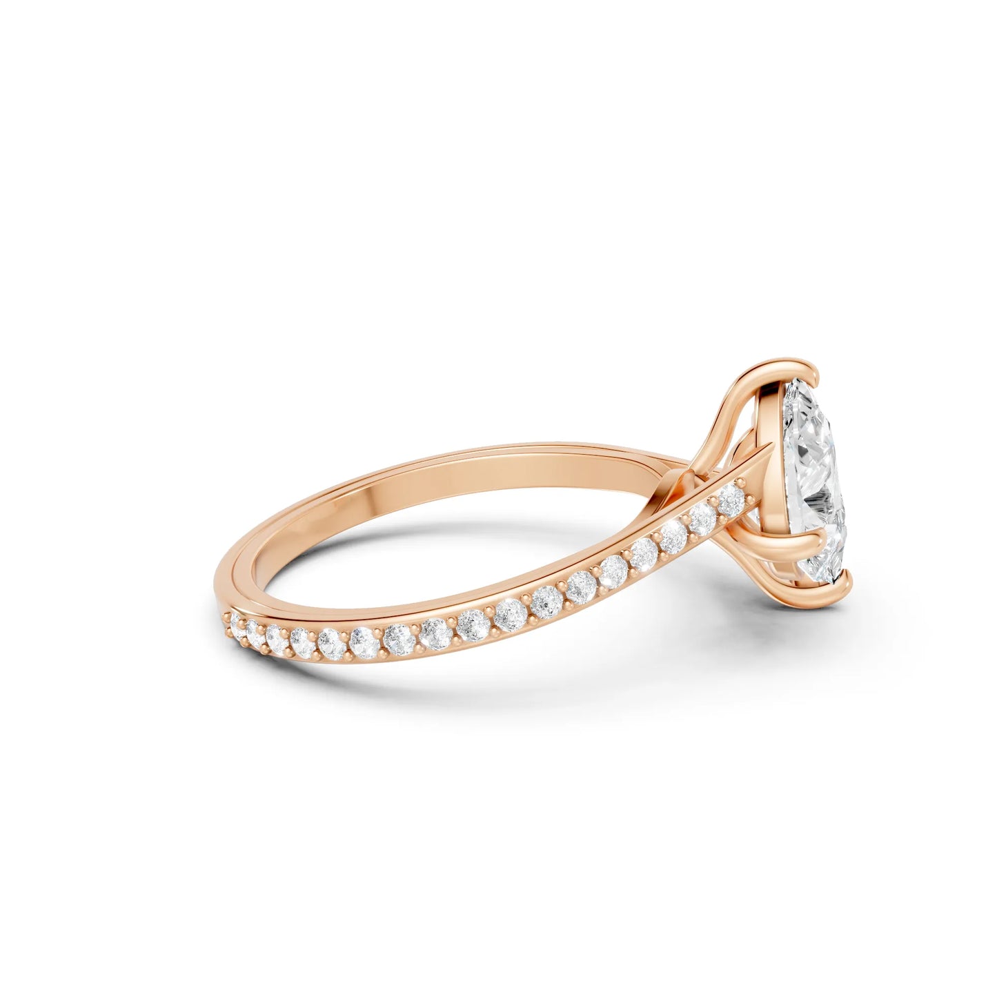 14K Gold Pear Cut Diamond Toi et Moi Kissing Engagement Ring with Side Accents