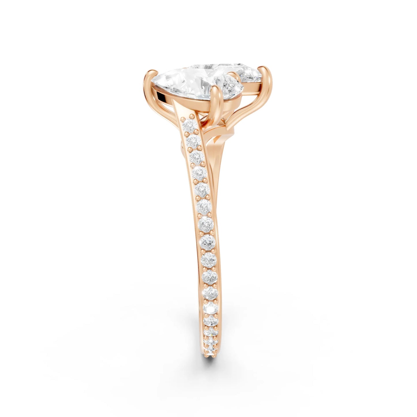 14K Gold Pear Cut Diamond Toi et Moi Kissing Engagement Ring with Side Accents