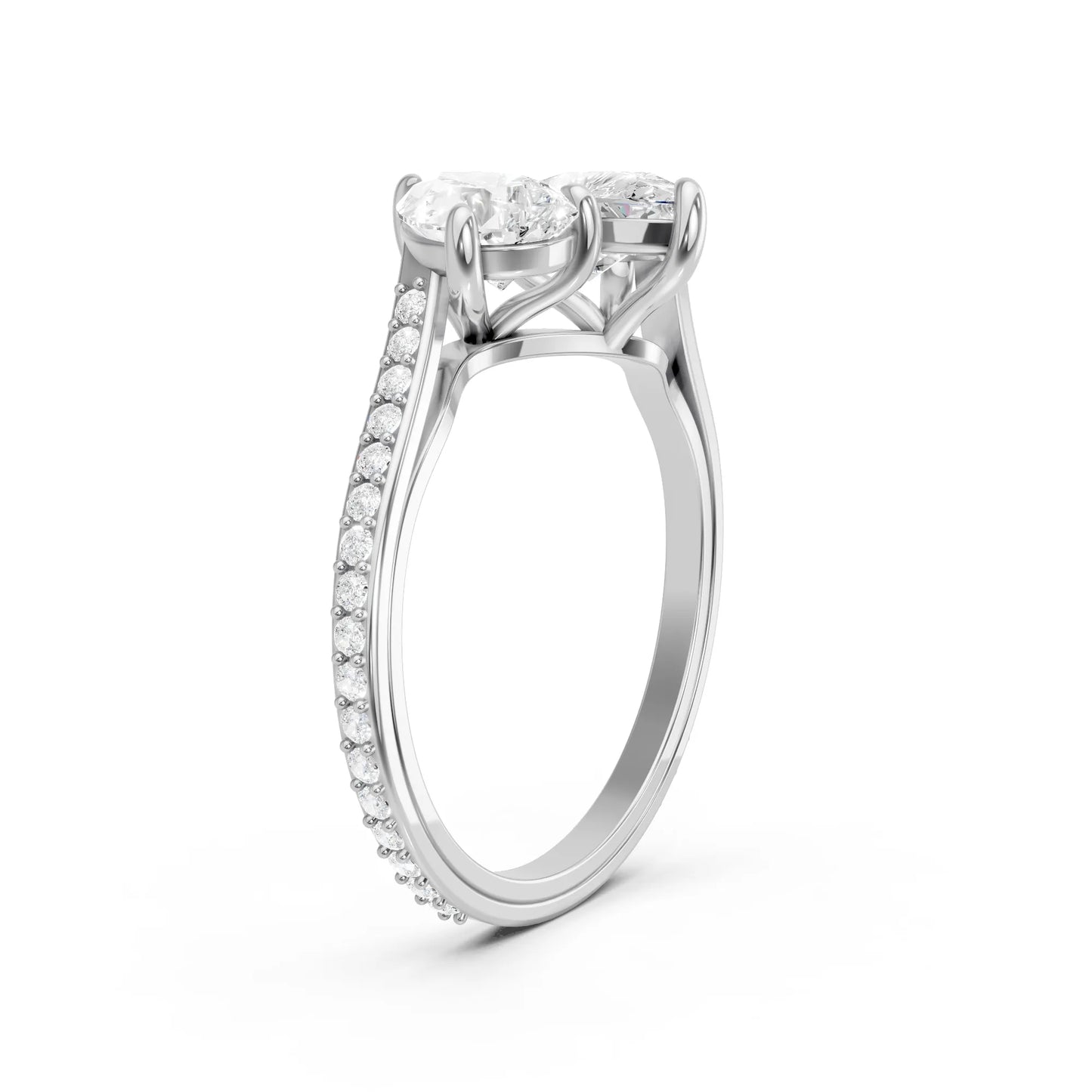 14K Gold Pear Cut Diamond Toi et Moi Kissing Engagement Ring with Side Accents