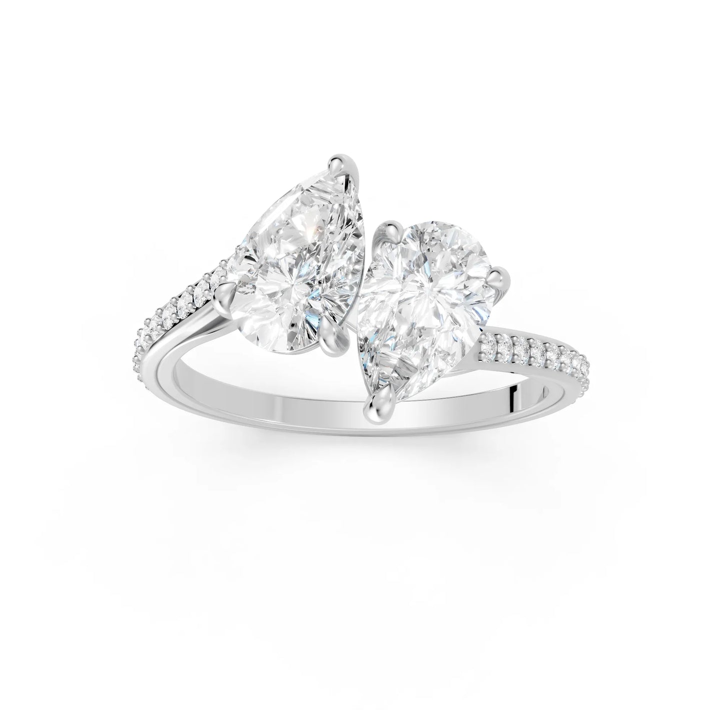 14K Gold Pear Cut Diamond Toi et Moi Kissing Engagement Ring with Side Accents