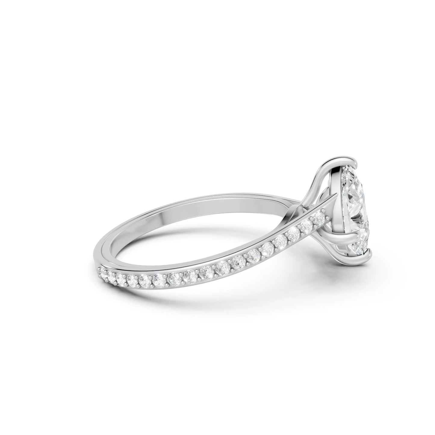 14K Gold Pear Cut Diamond Toi et Moi Kissing Engagement Ring with Side Accents