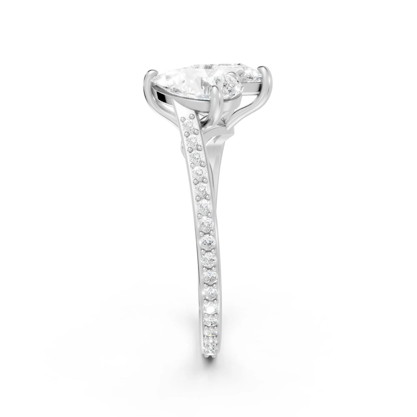 14K Gold Pear Cut Diamond Toi et Moi Kissing Engagement Ring with Side Accents