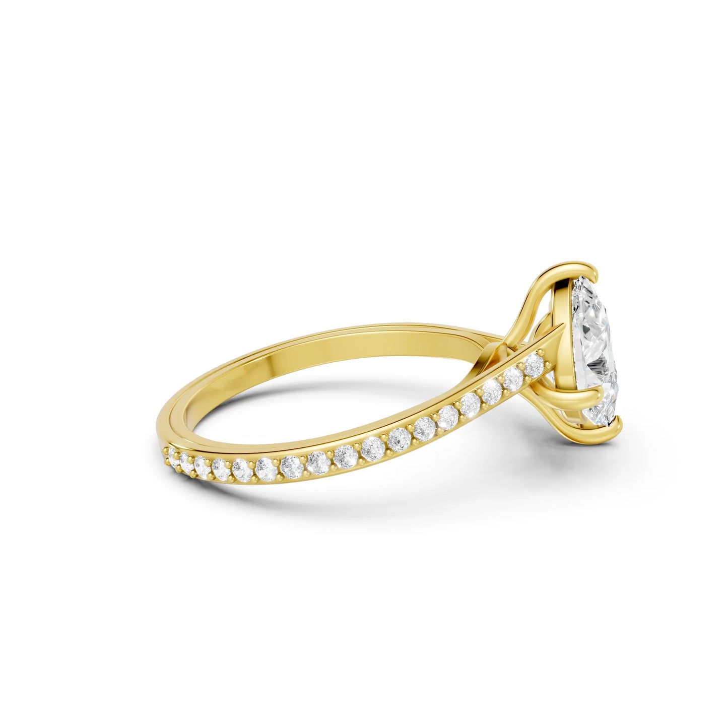 14K Gold Pear Cut Diamond Toi et Moi Kissing Engagement Ring with Side Accents