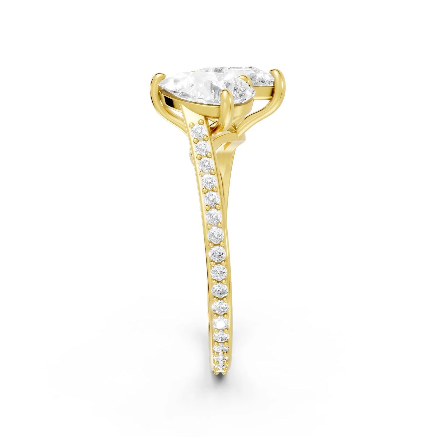 14K Gold Pear Cut Diamond Toi et Moi Kissing Engagement Ring with Side Accents