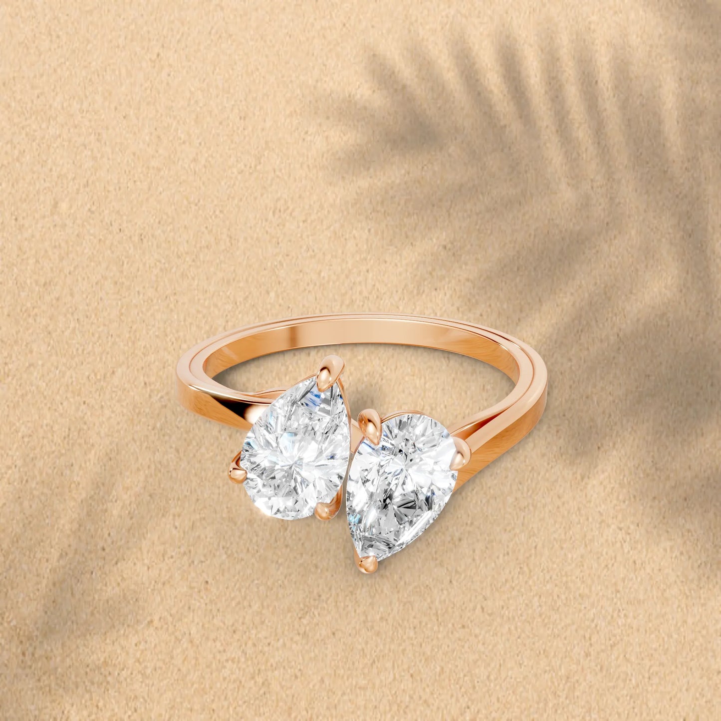 14K Gold Pear Cut Diamond Toi et Moi Kissing Engagement Ring