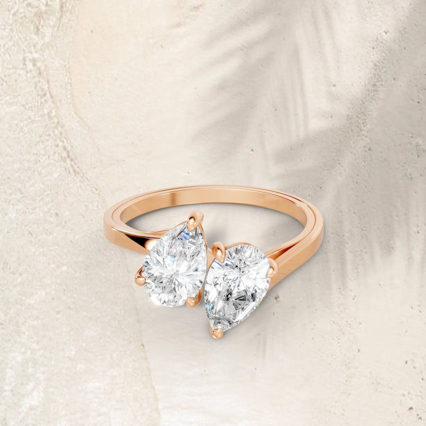 14K Gold Pear Cut Diamond Toi et Moi Kissing Engagement Ring