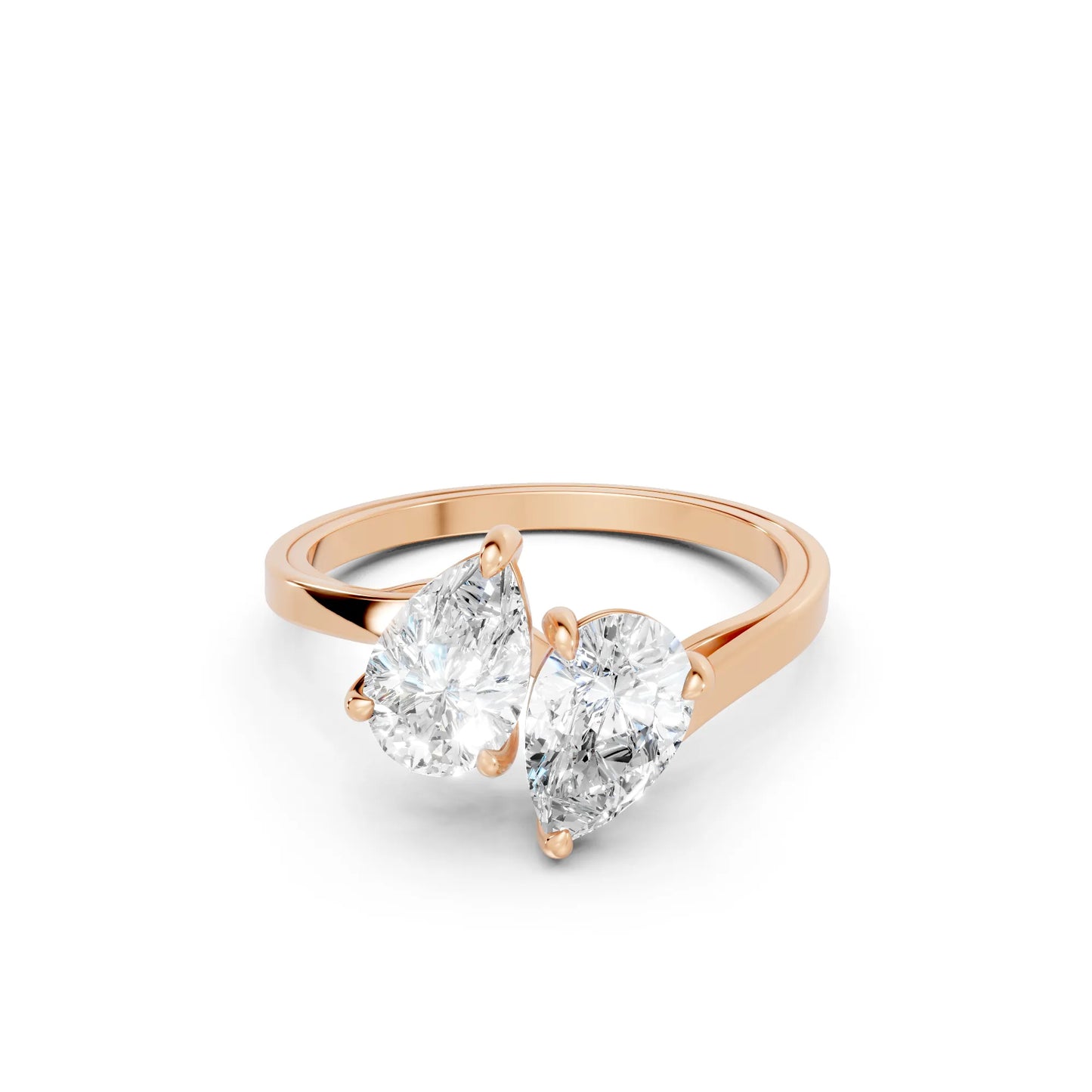 14K Gold Pear Cut Diamond Toi et Moi Kissing Engagement Ring