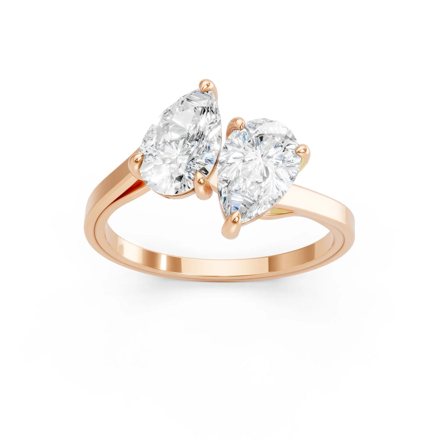 14K Gold Pear Cut Diamond Toi et Moi Kissing Engagement Ring