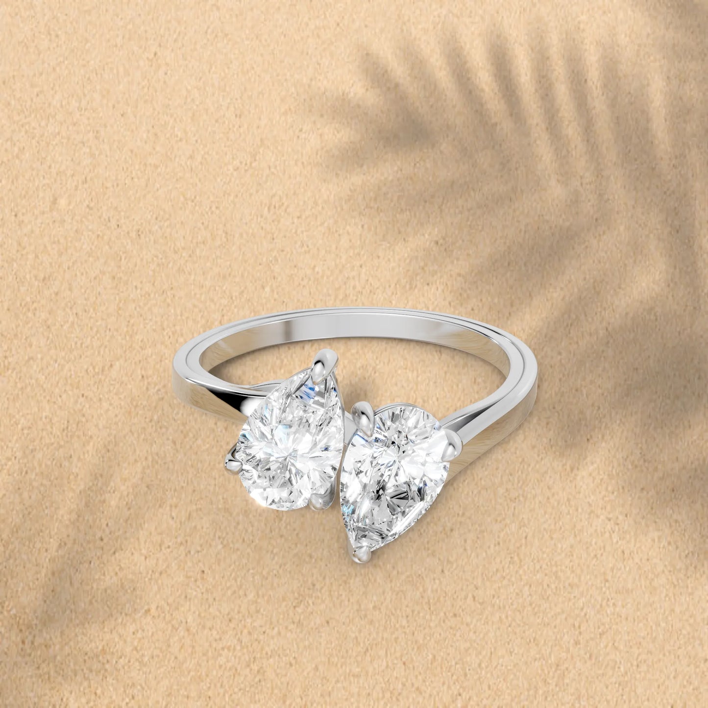 14K Gold Pear Cut Diamond Toi et Moi Kissing Engagement Ring