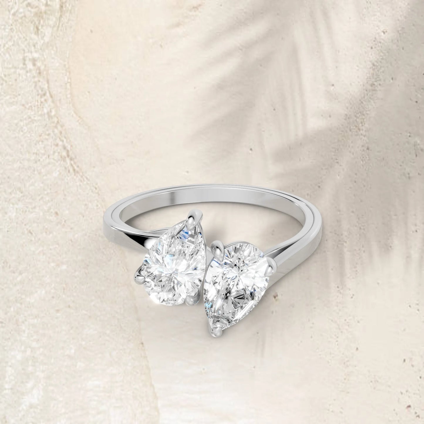 14K Gold Pear Cut Diamond Toi et Moi Kissing Engagement Ring