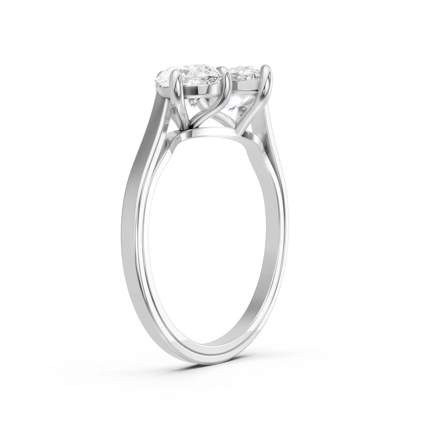 14K Gold Pear Cut Diamond Toi et Moi Kissing Engagement Ring