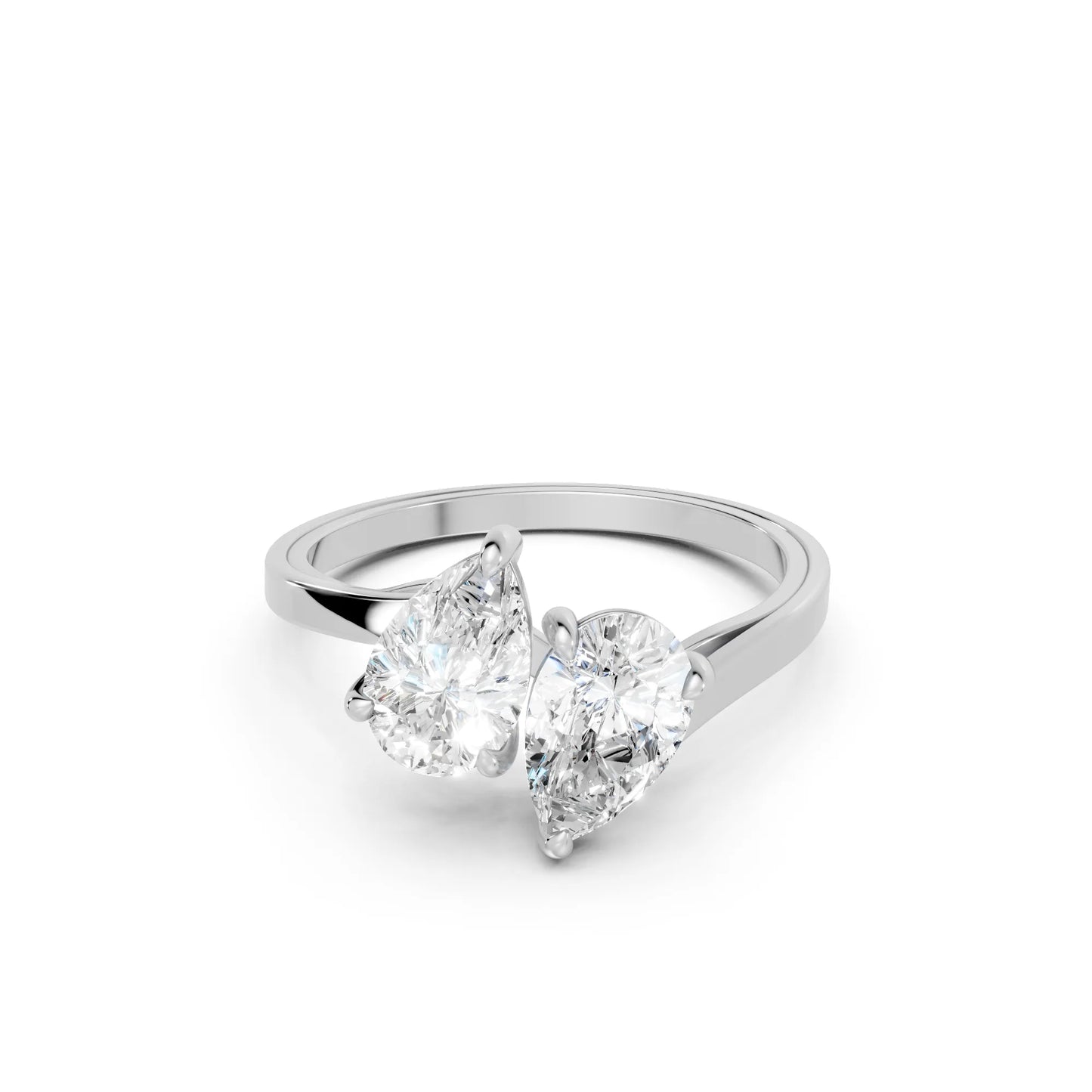 14K Gold Pear Cut Diamond Toi et Moi Kissing Engagement Ring