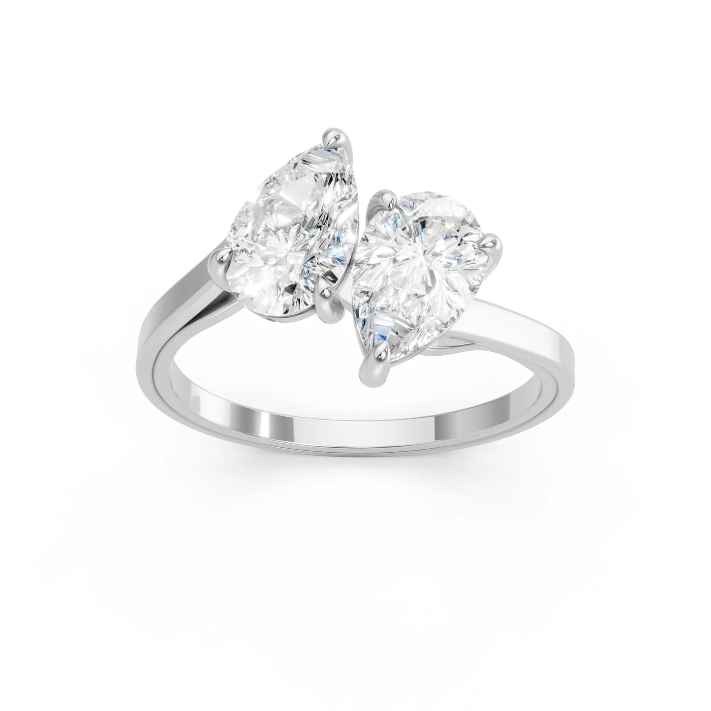 14K Gold Pear Cut Diamond Toi et Moi Kissing Engagement Ring