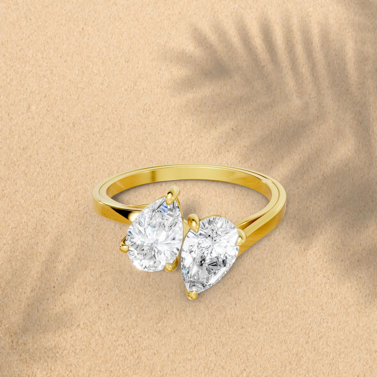 14K Gold Pear Cut Diamond Toi et Moi Kissing Engagement Ring
