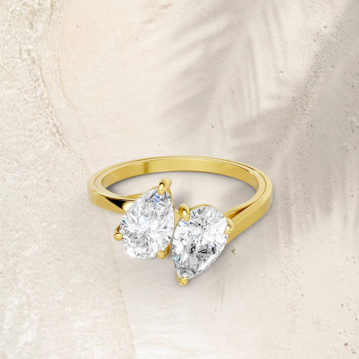 14K Gold Pear Cut Diamond Toi et Moi Kissing Engagement Ring