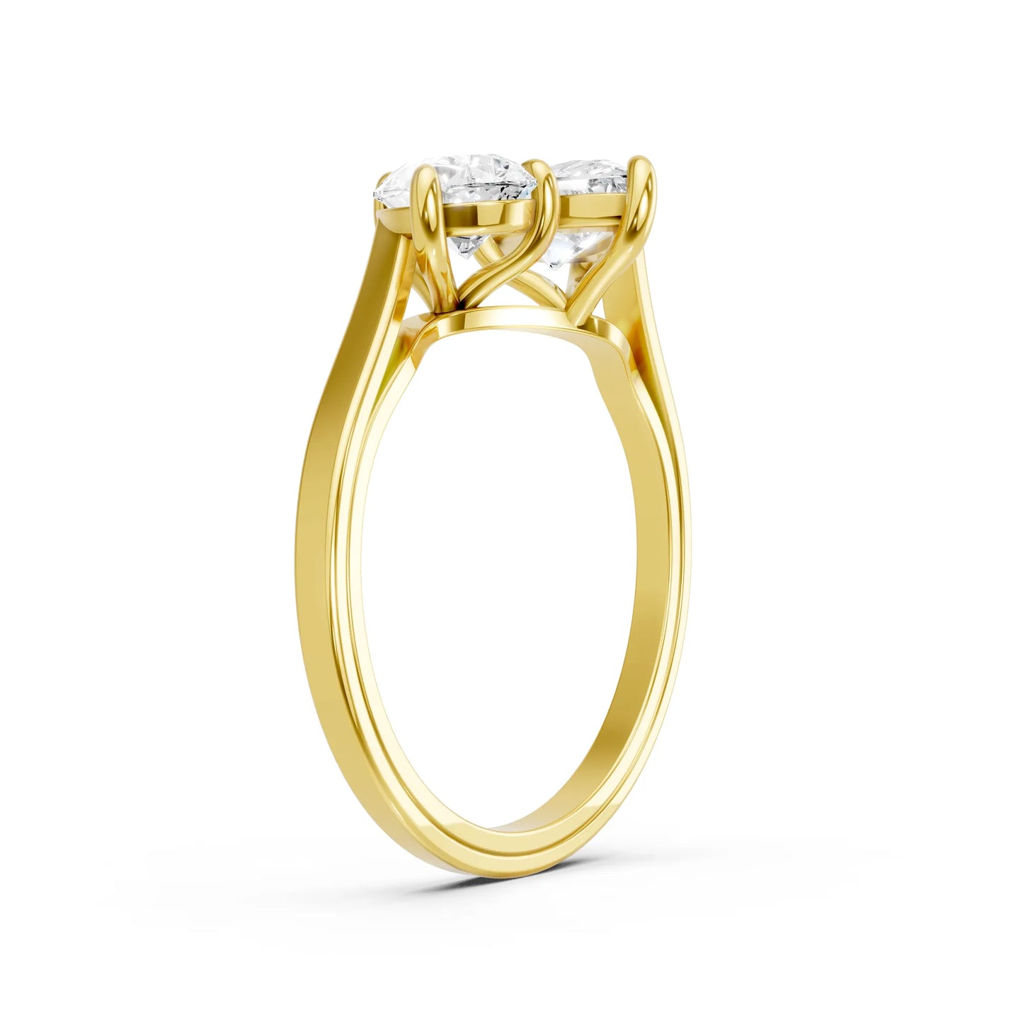 14K Gold Pear Cut Diamond Toi et Moi Kissing Engagement Ring