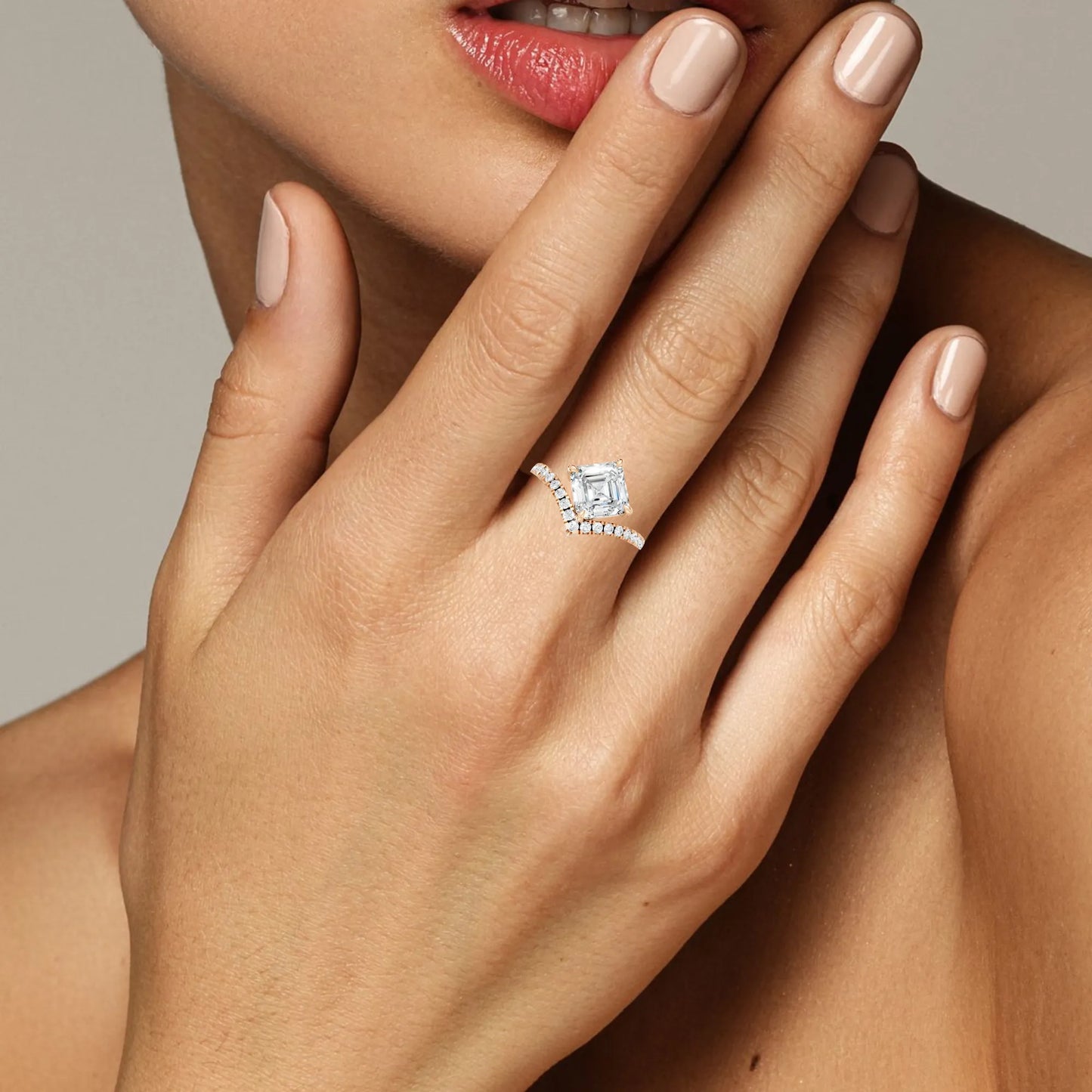 14K Gold Asscher Cut Diamond V Shape Engagement Ring