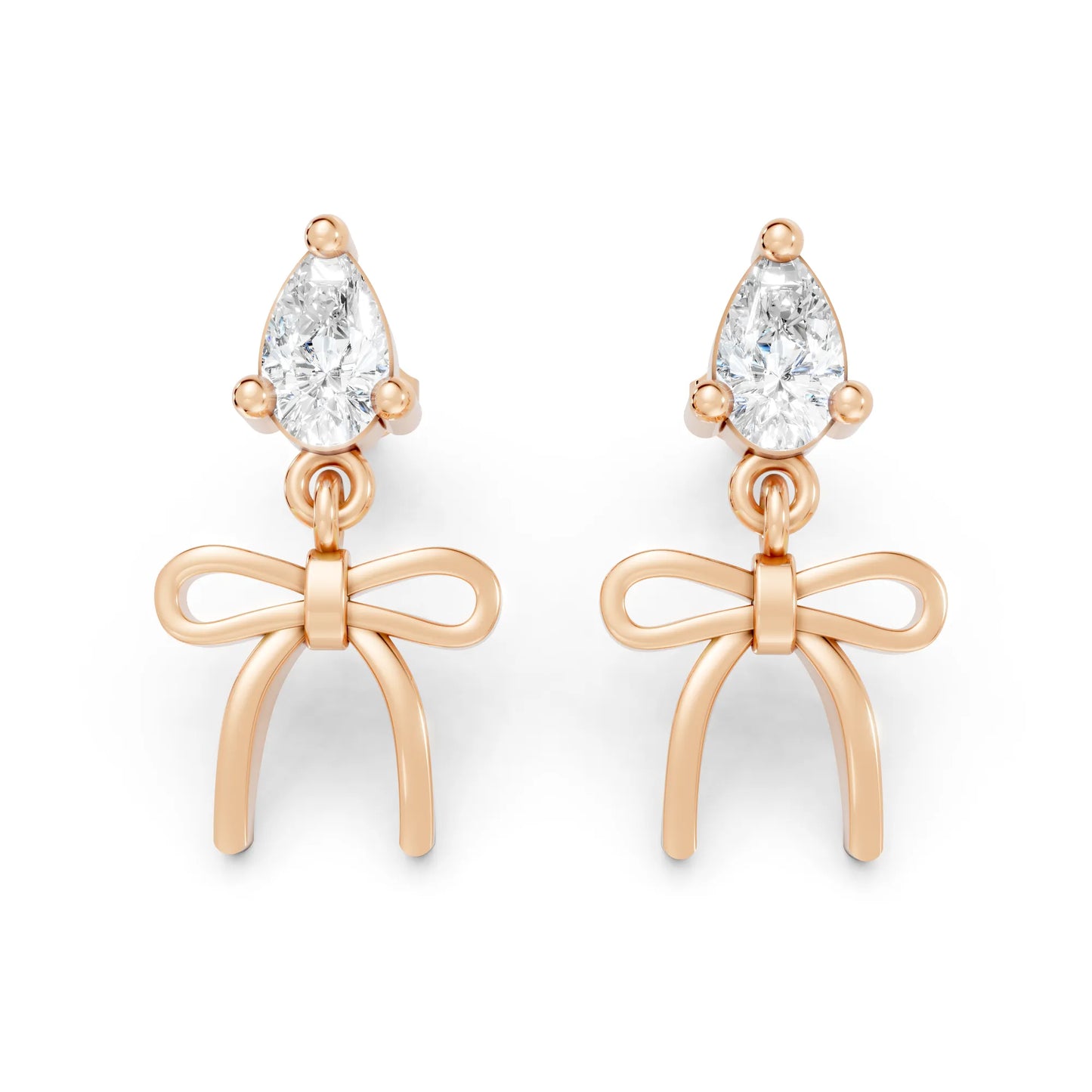 14K Pear Cut Bow Dangle Drop Earring