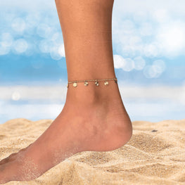 Sunburst Disc Charm Anklet | Boho Beach Jewelry | Dainty Gold Summer Anklet Adjustable Everyday Special Gift for Her