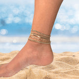 Gold Layered Chain Ankle Bracelet | Dainty Beach Jewelry Gift | Boho Chic Stackable Foot Accessory | Adjustable & Water Resistant Anklet