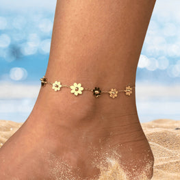Floral anklet bracelet with gold flower charms | boho beach style anklet | nature-inspired summer jewelry for women | holiday gift