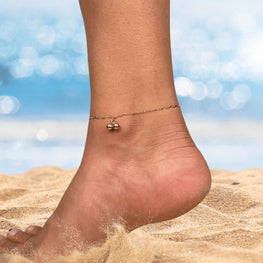 Delicate Flat Figaro Chain Anklet with Double Gold Ball Charm | Lightweight Summer Beach Jewelry | Minimalist Gift for Her