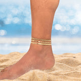 Gold Anklet Set for Women | 18K Plated Triple Chain Ankle Bracelet | Boho Adjustable Summer Jewelry | Waterproof Dainty Beach Gift