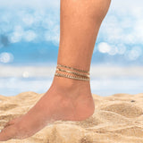 Triple Layer Gold Anklet | 18K Gold Plated Beach Jewelry for Women | Dainty, Waterproof & Adjustable Ankle Chain | Boho Summer Gift