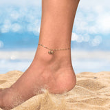 Delicate Flat Figaro Chain Anklet with Double Gold Ball Charm | Lightweight Summer Beach Jewelry | Minimalist Gift for Her