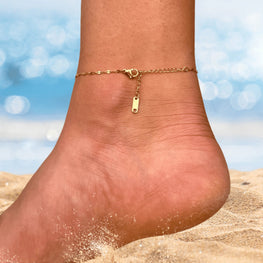 Delicate Flat Figaro Chain Anklet with Double Gold Ball Charm | Lightweight Summer Beach Jewelry | Minimalist Gift for Her
