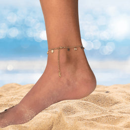 Sunburst Disc Charm Anklet | Boho Beach Jewelry | Dainty Gold Summer Anklet Adjustable Everyday Special Gift for Her
