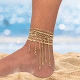 Gold Layered Anklet for Women | 18K Plated Beach Ankle Bracelet | Adjustable, Waterproof, Boho Summer Jewelry | Dainty Leaf Chain Gift
