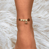 Five Copper Coin Charm Anklet with Mini Bell Accent | Ethnic Boho Foot Jewelry | Adjustable Layered Chain Anklet | Beach Gift for Her