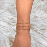 Triple Layer Gold Beaded Anklet |  Minimalist Ankle Bracelet |  Boho Summer Foot Jewelry | Elegant Beach Accessory | Gift for Her