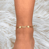Celestial Star Moon Gold Anklet | Dainty Charm Beach Jewelry | Boho Festival | Perfect Gift for Her | Adjustable Foot Bracelet
