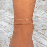 Double Layer Gold Anklet | Dainty Summer Anklet | Minimalist Beaded Chain Anklet | Adjustable Beach Jewelry | Perfect Gift for Her