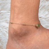 Dainty Heart Anklet with Gold Filled Chain | Minimal Foot Jewelry for Women | Summer Beach Gift | Romantic Adjustable Charm Anklet