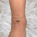 Delicate Flat Figaro Chain Anklet with Double Gold Ball Charm | Lightweight Summer Beach Jewelry | Minimalist Gift for Her