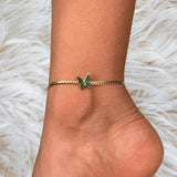 Green butterfly charm anklet with gold chain | Nature-inspired foot jewelry | Summer beach accessory | Perfect gift for her