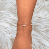 Gold Diamond Anklet | Double Layer Diamond Anklet | Minimalist Diamond Ankle Bracelet | Dainty Foot Jewelry | Perfect Gift for Her